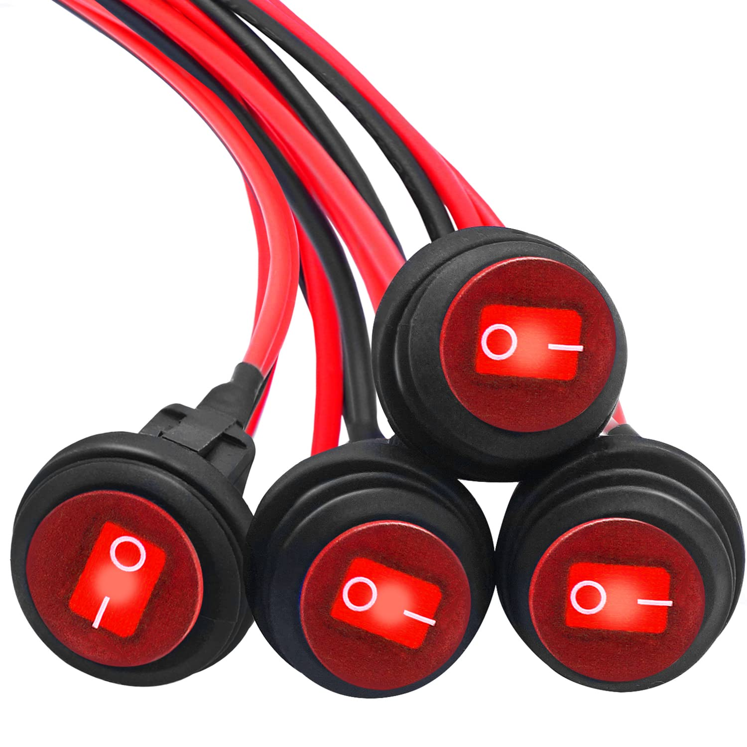 4PCS Waterproof Rocker Switch 12V round Toggle Switch SPST 3 Pin on off Red LED