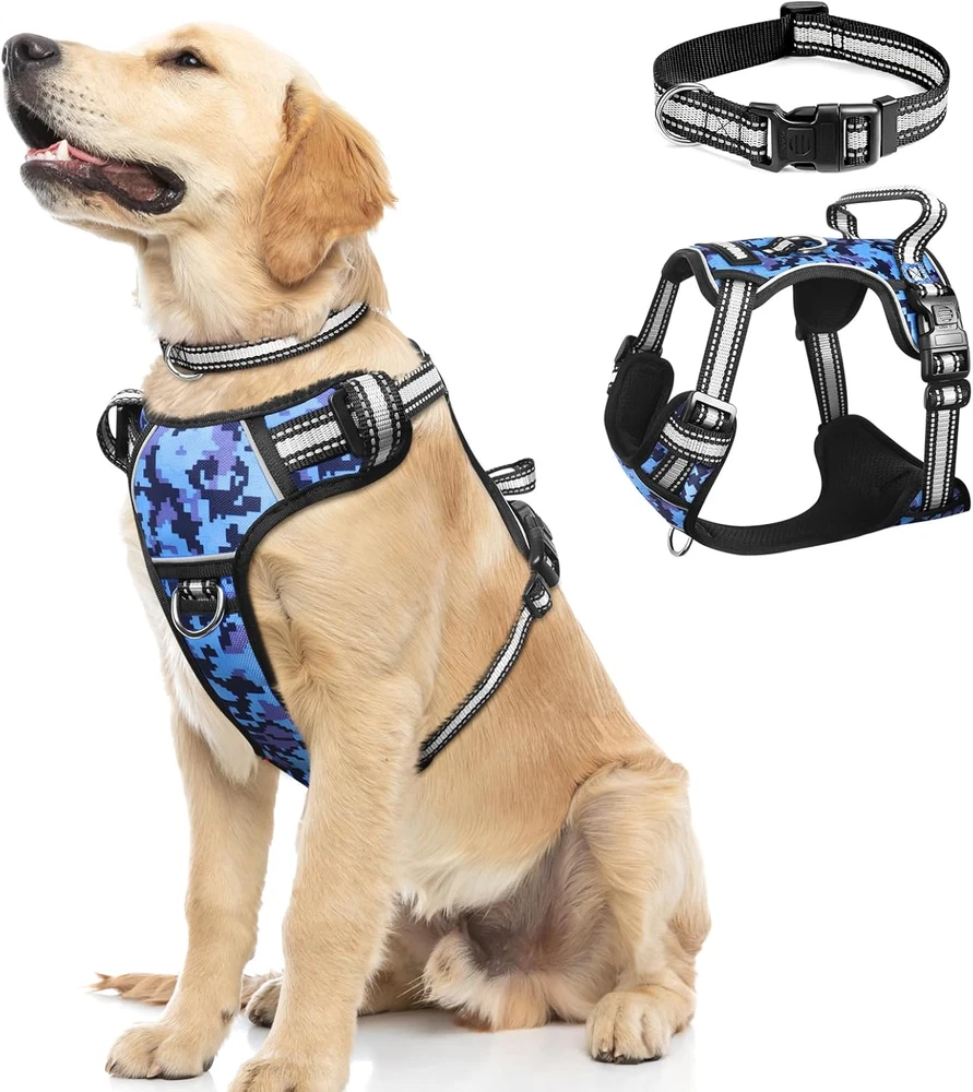 Dog Harness No Pull, Pet Harnesses with Dog Collar, Adjustable Reflective Oxford