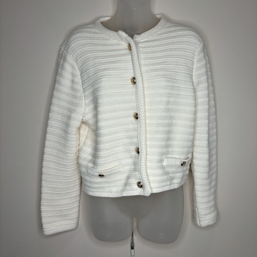 MASSIMO DUTTI Textured Knit Cardigan Sweater Gold Button Cream medium NWT chunky