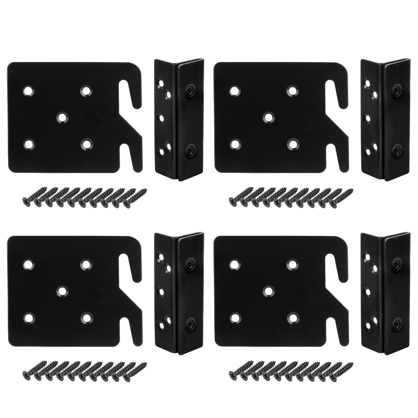 4 Sets Black Bed Frame Bed Post Double Hook Slot Bracket, Steel 3⅜"× 4¼