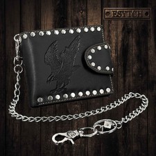 Punk Eagle Leather Wallet Rivet Money Purse Card Holder Wallet with Chain Mens