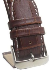 24mm Italian Genuine Leather Italy Dark Brown Croc White Stitch Watch Band
