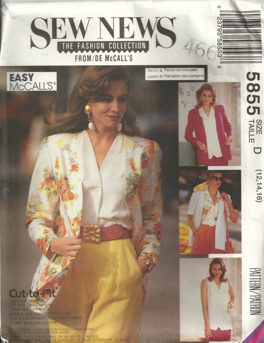 MCCALLS 5855 MISSES' SIZE 12-16 SewNews CARDIGAN BLOUSE SEWING PATTERN  ©1992