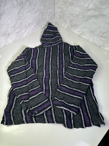 Mens Hippie Hoody Festival Baja Size Med Surfer Beach Party Pre Loved Striped - Picture 7 of 7