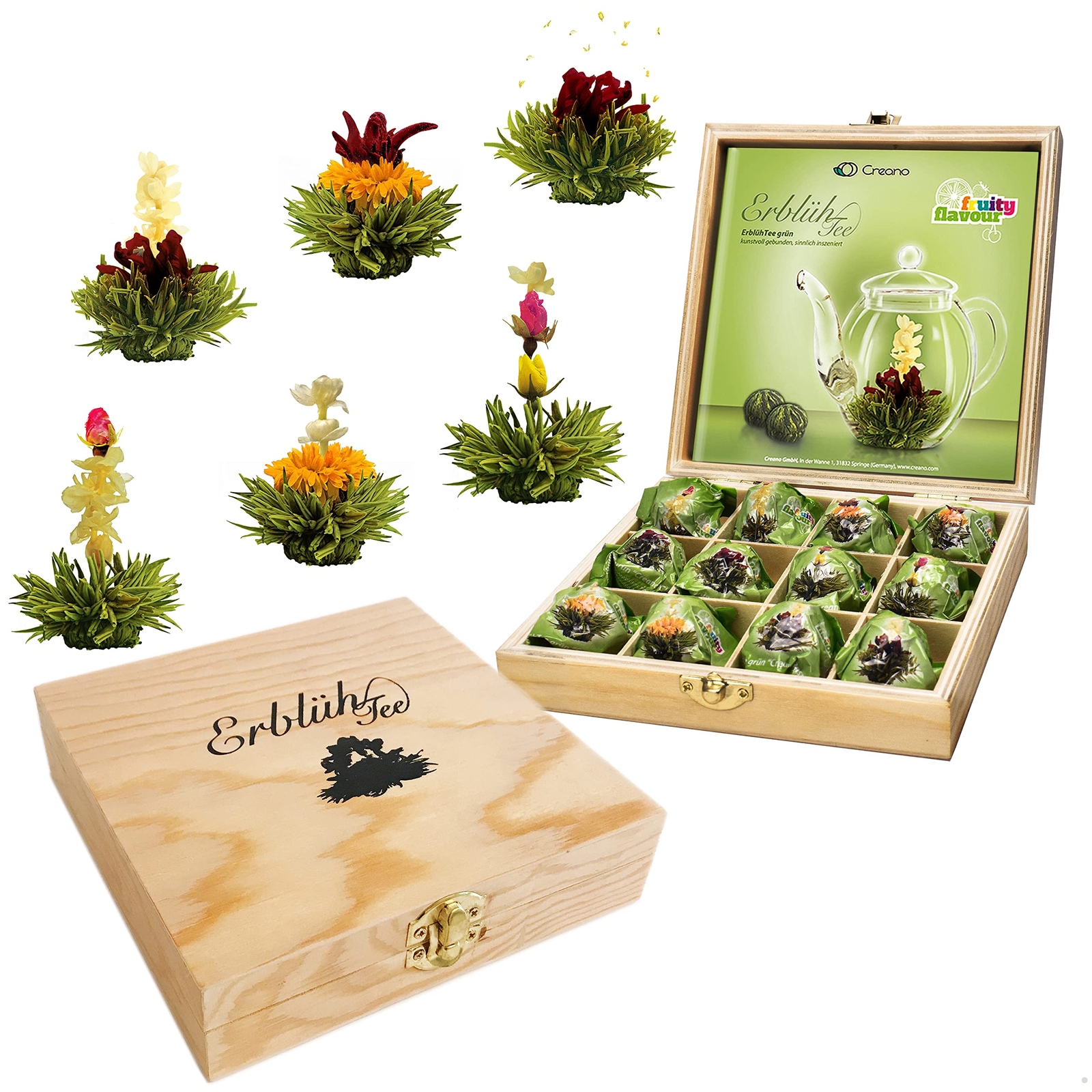 Creano Flowering Tea Abloom Tea - Blooming Tea Gift Set in Stylish Wooden Tea...