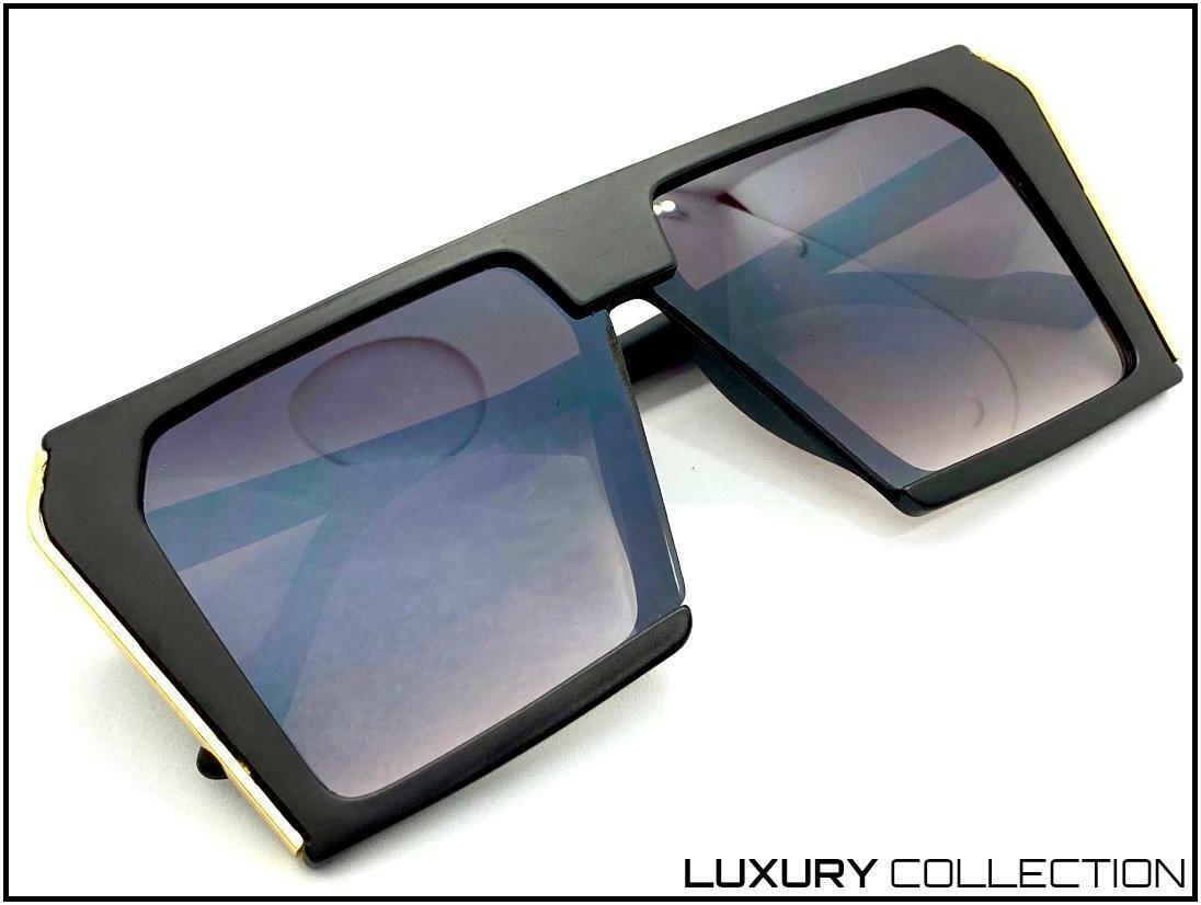 Luxury Oversized Black Shield Sunglasses – Gold Accent Detail | Women & Men Amazon.com: AIEYEZO Square Oversized Sunglasses Flat Top  main image 3