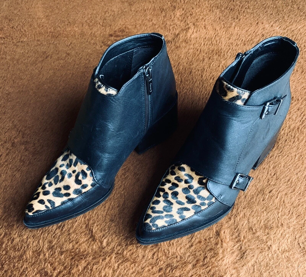 Circus by Sam Edelman Women s Boots Black Leather With Reese Leopard Size 7.5 M