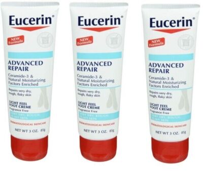 Eucerin Advanced Repair Light Feel Foot Creme 3 Oz X 3 Packs