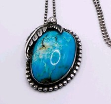 Sterling Silver 925 Blue Stone Pendant Necklace Signed FJS On Italy Chain 30"