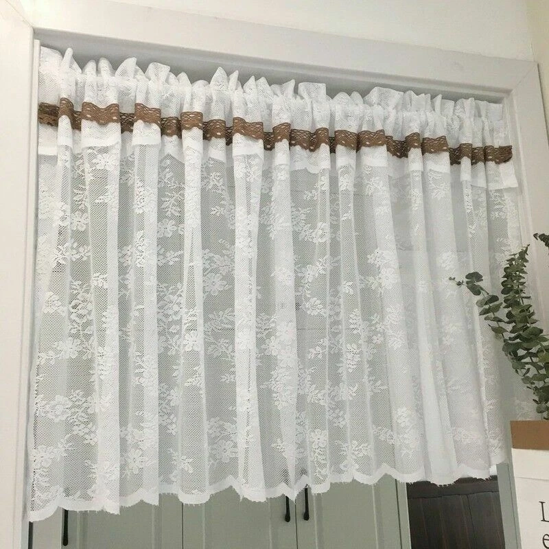 1PC Lace Mesh Short Half Curtain Rod Pocket for Kitchen Door Closet Wardrobe - Image 4 of 4