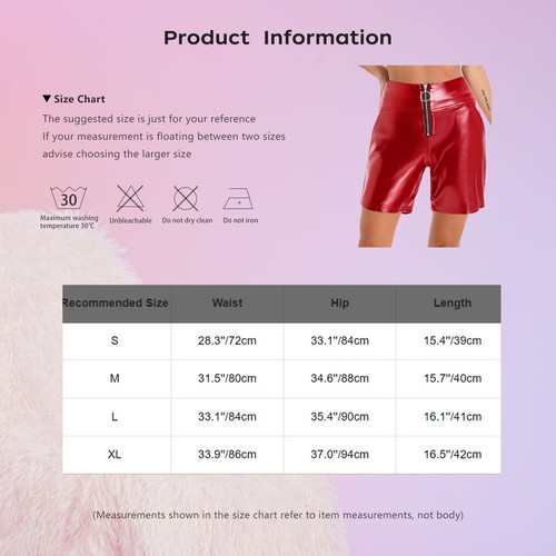 Pantalones Cortos de Motociclista Metálicos Brillantes Cintura Alta Frontal Bolsillos con Cremallera Bodycon para Mujeres - Imagen 15 de 48