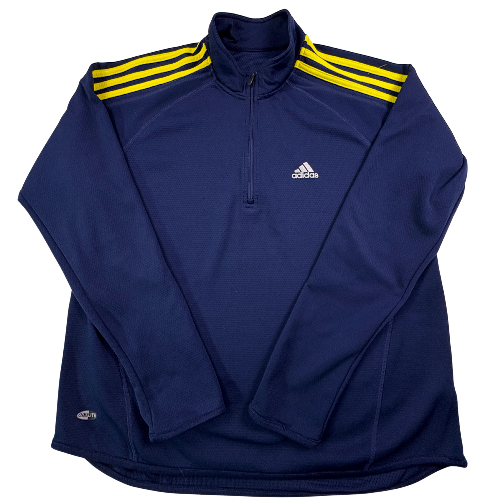 Adidas Climalite 1/4 Zip Pullover Mens Large Navy Blue Yellow 3-Stripes Training