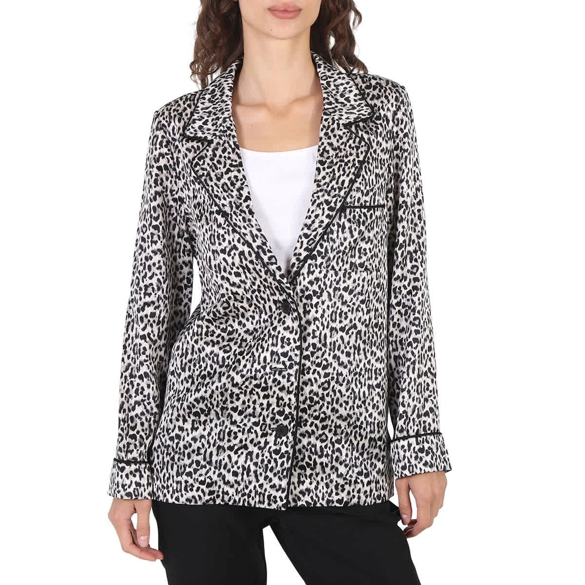 SAINT LAURENT (YSL) Blazer donna Saint Laurent nero in seta motivo leopardato