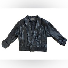 Vintage Global Identity GIII 80s Leather Jacket Black with Shoulder Pads Size L