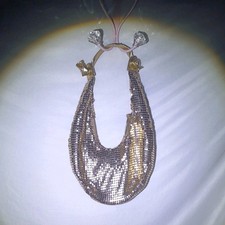 Vintage Gold Metal Mesh Shoulder Bag w/ Strap, Zippered Fabric Lining