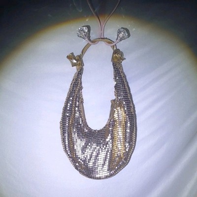 Vintage Gold  Metal Mesh Shoulder Bag w/ Strap, Zippered Fabric Lining