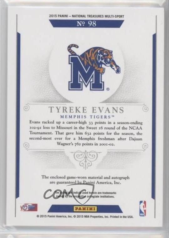 Panini National Treasures College 2015 plateado/25 Tyreke Evans #98 automático Foto 2 de 2