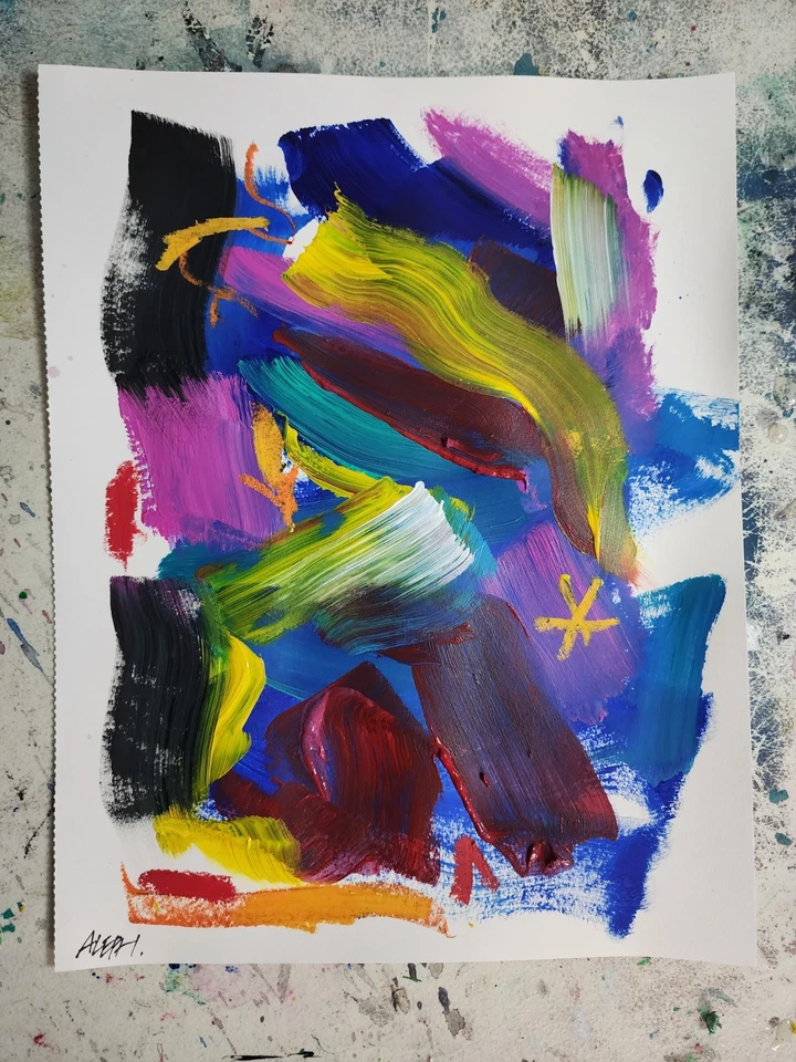 Arte Original Crossfade 14x11 Abstracto Expresionista Pintura Original Sobre Papel Foto 3 de 4