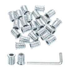 25Pcs Threaded Insert for Wood 1/4" - 20 Threaded Studs 15mm Length Silver