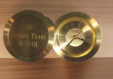 Danbury Mint Glass Desk Clock Quartz Roman Numerals Gold tone Paperweight Vintag