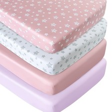 4 Pack Fitted Crib Sheets for Girls Soft Breathable Baby Bedding Set Pink