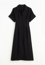 Madewell Pleated Midi Shirtdress in 100% Linen Women's Size Small Jet Black NWT