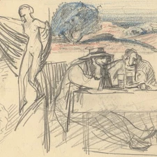 Unknown Study Sheet Figurines Landscape Architecture Unsigned Circa 1910