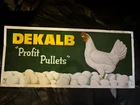 Vintage DEKALB “Profit Pullets” Porcelain Farm Sign Chicken Eggs Advertising
