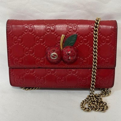 GUCCI 481291 Cherry Mini Chain Shoulder Bag Red Leather From Japan