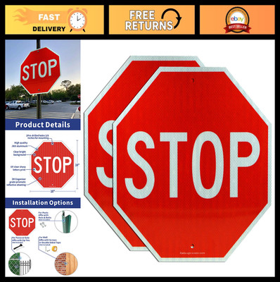 18'' x 18'' Reflective Stop Signs (2 Pack) - Rust-Free Aluminum, Weather Resistant