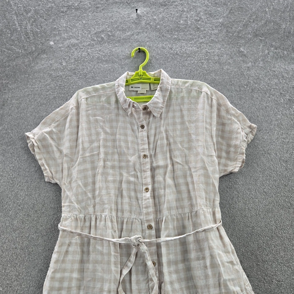 Vestido Camisa Cynthia Rowley Mujer L Beige Lino Cuadros Vestido Cottagecore Niveles Foto 4 de 4