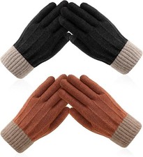 Womens Winter Gloves Touchscreen Knit Warm Stretch Color Block 2 Pair