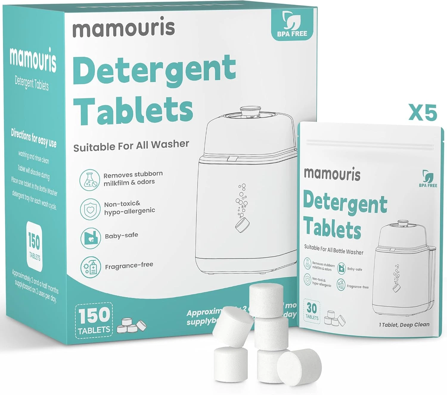 150PCS Official Detergent Cleaning Tablets: for Baby Brezza Grownsy Papablic Mom