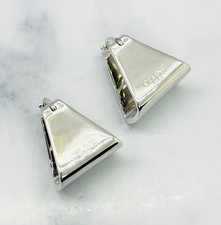 CELINE Silver Tone Box Hoop Earrings - Pre ow...