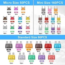 300Pcs Car Fuse Assortment Kit, 160 Mini Blade Fuses Automotive + 90 Standard !