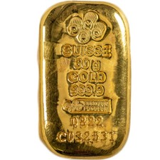 50 Gram PAMP Suisse Gold Bar (New, Cast w/ Assay) 4478.60 per troy oz
