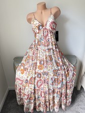 MSK Chiffon Maxi Dress M Tiered Retro Floral Lined Fall Long V Beautiful Boho