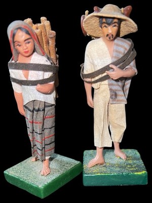 Pair Vintage Mexican Folk Art Figurines Man Woman in Pantaleon Panduro style