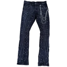 Focus curve stitched studded denim
