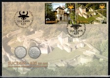 Romania 2013, Mi#6709-10, Sc#5448-49, Suceava 625 years, church, fortress, FDC
