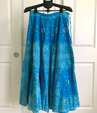 Soft Surroundings Teal Maxi Skirt Sequin Embellished Boho Sz S -M Cotton New