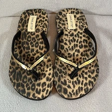 Charlotte Russe Flip Flops Women’s Size 8/9 Leopard Print Gold Sequin Strap Y2K