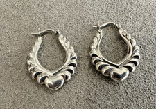 Sterling Silver Puffy Scalloped Heart Hoop Earrings