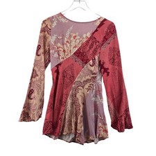Free People Patchwork Paisley Floral Tunic Mini Dress Pink Boho Open Back Small