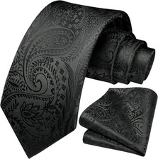 HISDERN Ties for Men Paisley Tie and Pocket Square Woven Classic A1-black
