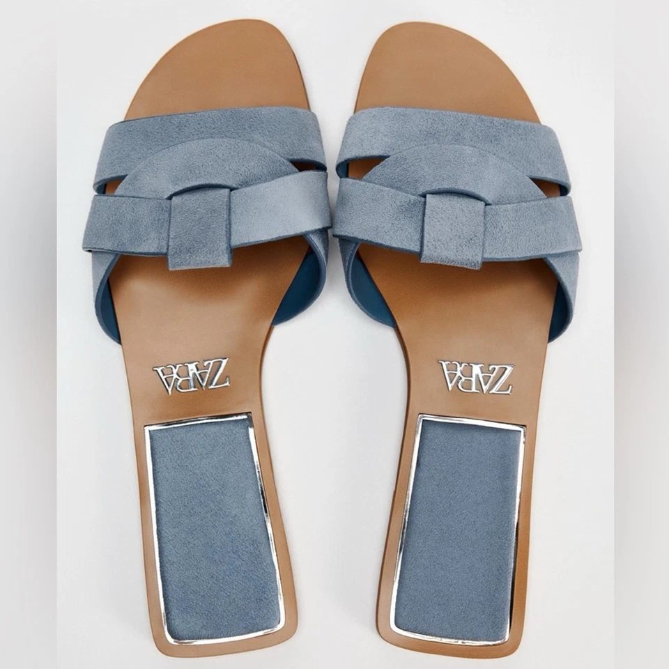 Sandalias sin cordones de gamuza azul Zara talla 38 Foto 2 de 4