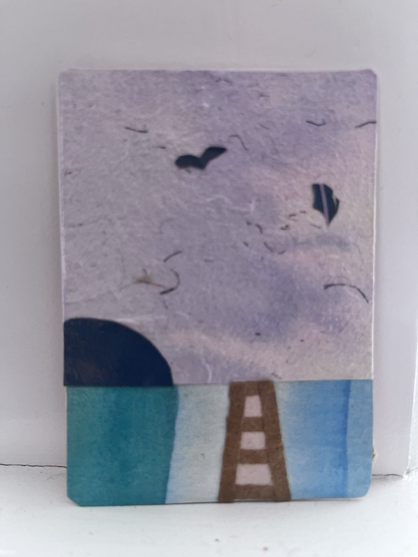 ACEO Art Card Original, Signed “boardwalk” Series 3, Mixed Media collage 