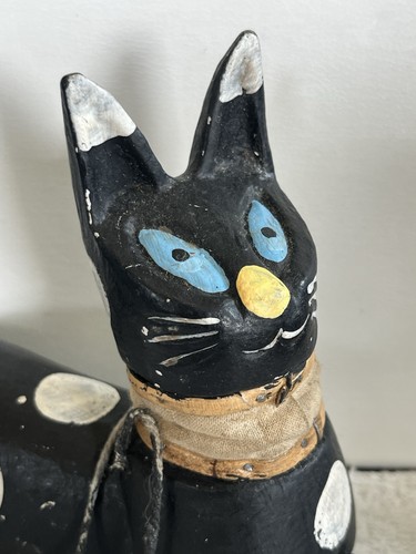 Pupazzo marionetta gatto in legno fatto a mano vintage gatto nero macchie bianche - Foto 7 di 7
