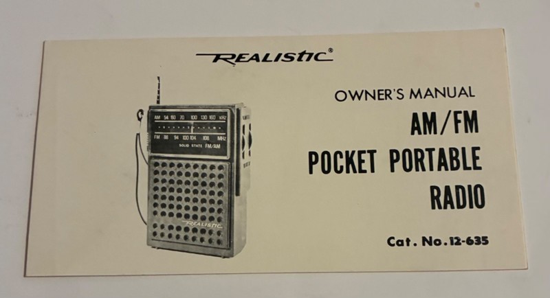 VINTAGE Owners Manual Realistic AM/FM Pocket Potable Radio 