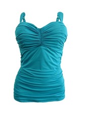Coco Reef Women's Charisma Tie-Back Ruched Pleated Tankini Top 38D, Blue 
